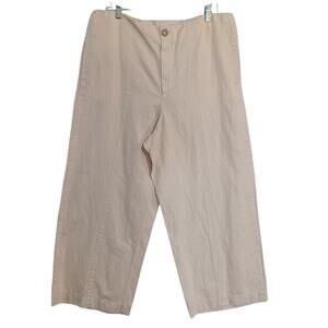 LOFT Linen Blend Wide Leg Crop Pant Women’s Size 14 Beige Seamed Pockets NEW